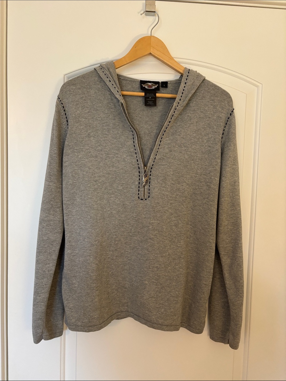 Harley-Davidson Gray Hooded 1/4 Zip Cotton Sweater Women’s L 96354-10VW EUC